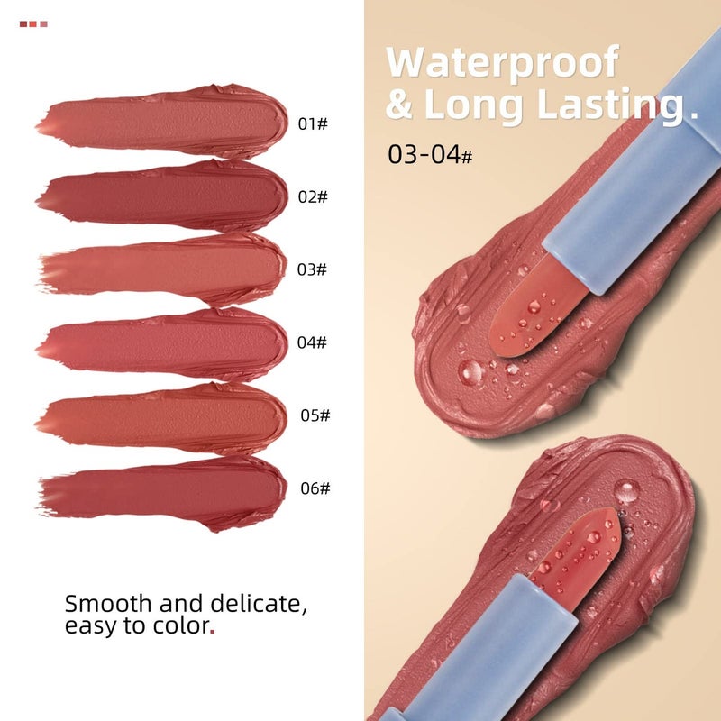 Heng Fang Matte Lipstick, 2Pcs/Set Waterproof Long Lasting Moisturizing Lip Stain Earphone Dual-color Lip Tint Gloss, Non-stick Cup Lip Make Up Gift Kit for Girls (Blue) - Image 3